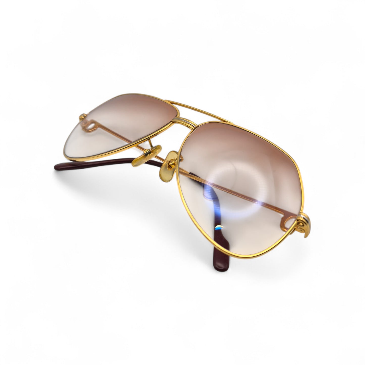 Authentic Cartier Santos (Aviators) - Gold Wires Sunglasses w/ Hennessy Brown Faded Lenses