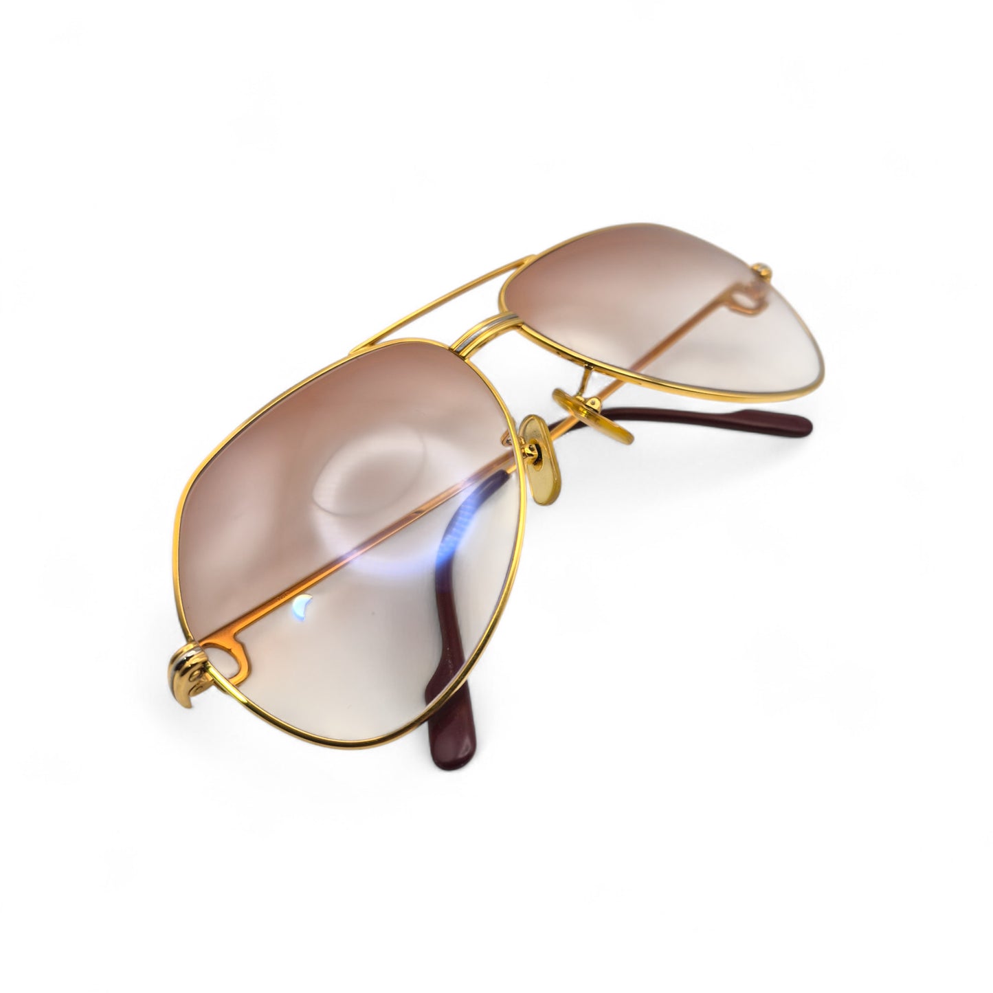 Authentic Cartier Santos (Aviators) - Gold Wires Sunglasses w/ Hennessy Brown Faded Lenses