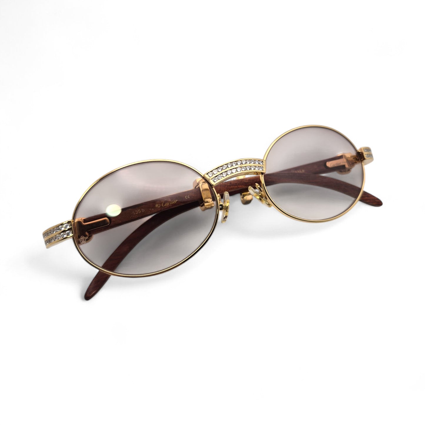 Giverny (Iced) - 55-22 Gold Woods Sunglasses w/ Brown Lenses - Diamond Set (90s) - Luxury Optical