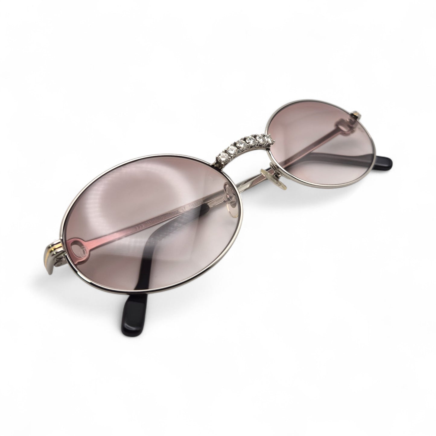 Saint Honore (Iced) 55-22 Silver Wires w/ Brown Oval Lenses - Diamonds Prong Bridge (90s)
