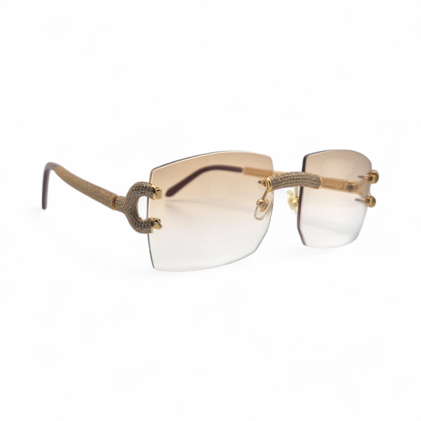 Big C Decor (Iced) - Gold Wires Sunglasses w/ Light Hennessy Brown Bugati Lenses - 5pc Diamonds Micropave Set (2010s)