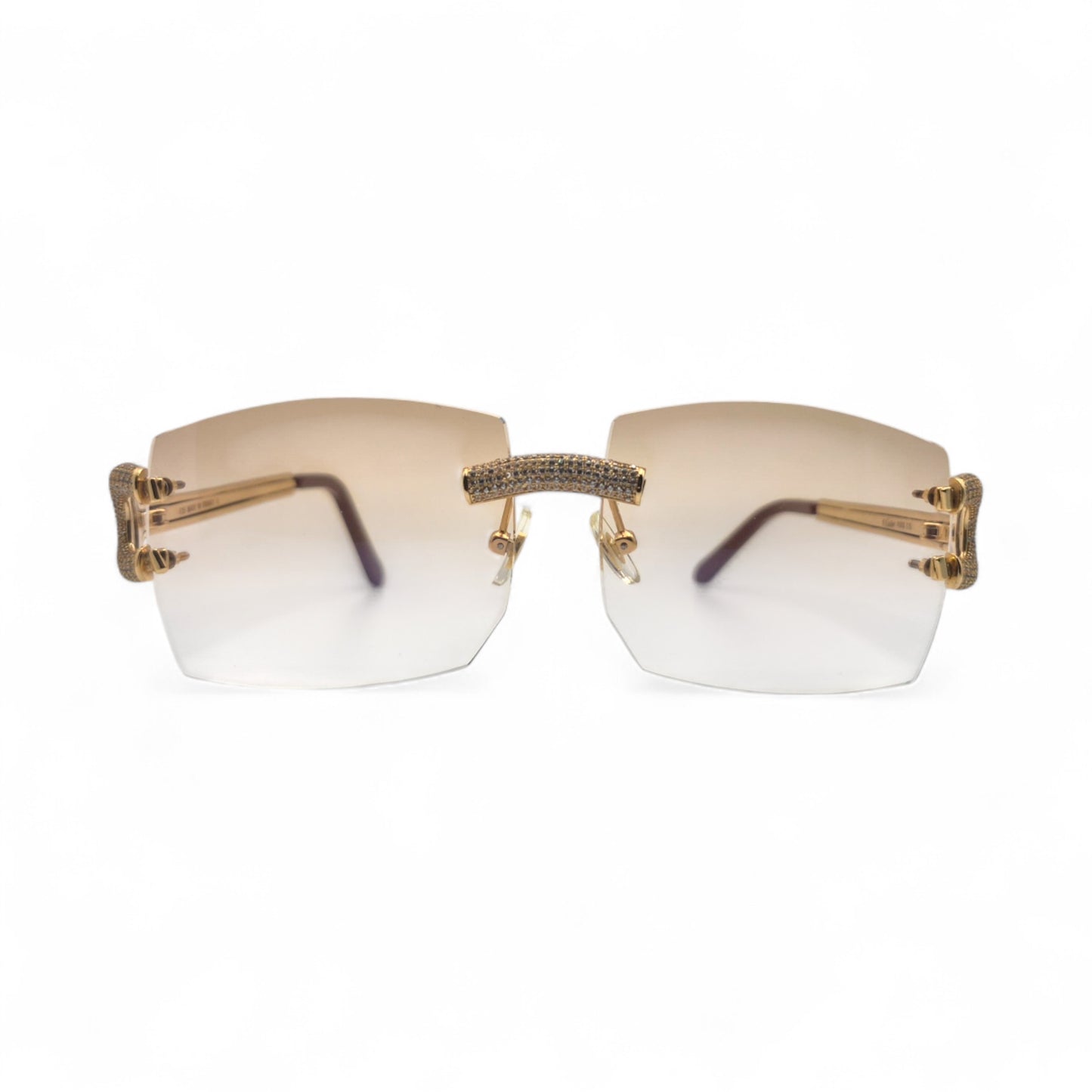 Big C Decor (Iced) - Gold Wires Sunglasses w/ Light Hennessy Brown Bugati Lenses - 5pc Diamonds Micropave Set (2010s)