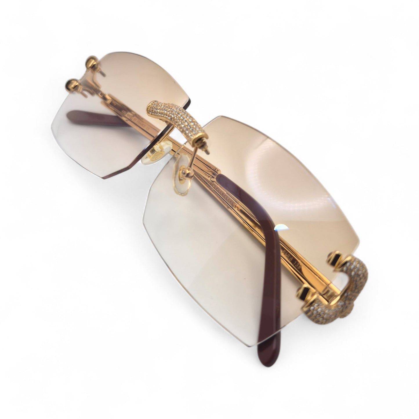 Big C Decor (Iced) - Gold Wires Sunglasses w/ Light Hennessy Brown Bugati Lenses - 5pc Diamonds Micropave Set (2010s)