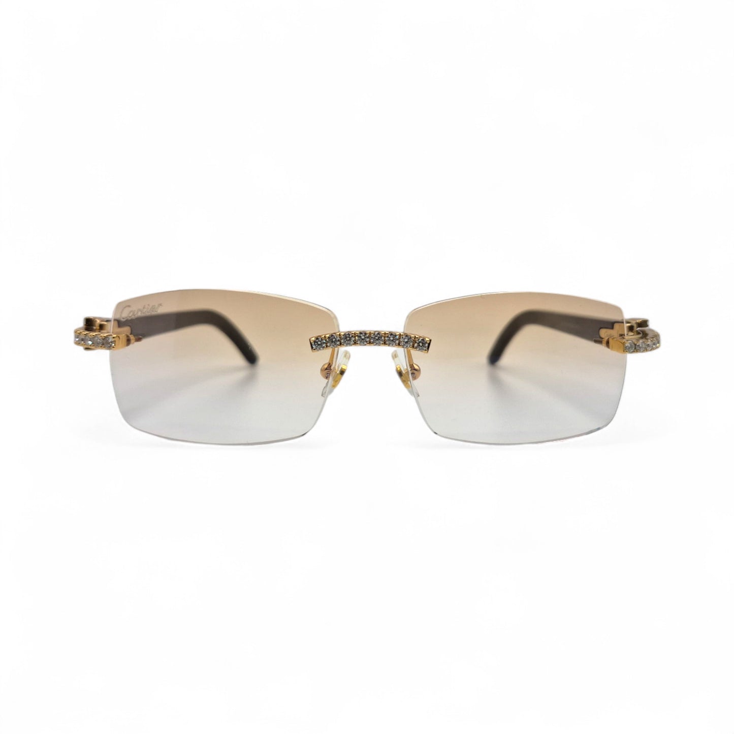 CT0046S C Decor Buffs (Iced - Moissanite) - Gold Genuine White Horn Sunglasses w/ Moissanite Diamonds Prong Set (2010s)