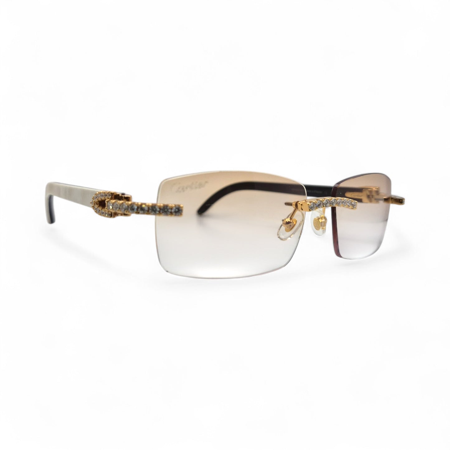 CT0046S C Decor Buffs (Iced - Moissanite) - Gold Genuine White Horn Sunglasses w/ Moissanite Diamonds Prong Set (2010s)