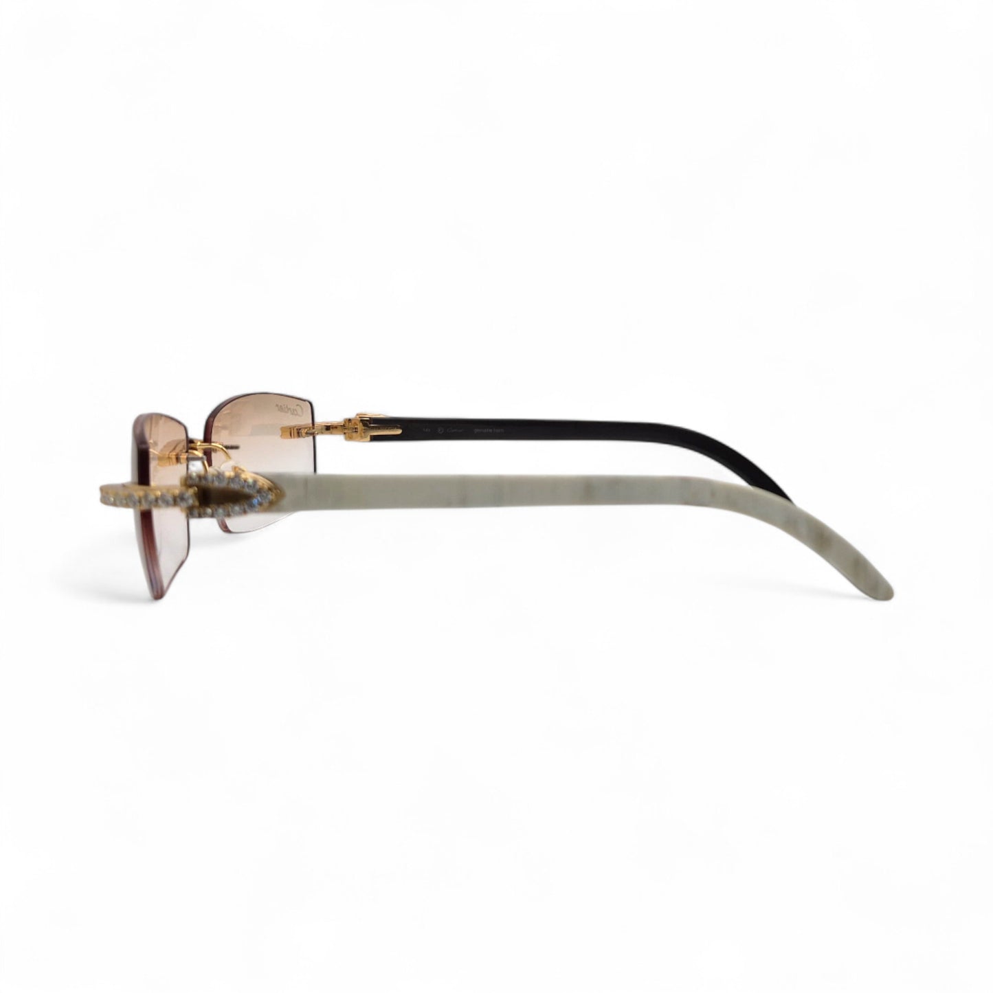 CT0046S C Decor Buffs (Iced - Moissanite) - Gold Genuine White Horn Sunglasses w/ Moissanite Diamonds Prong Set (2010s)