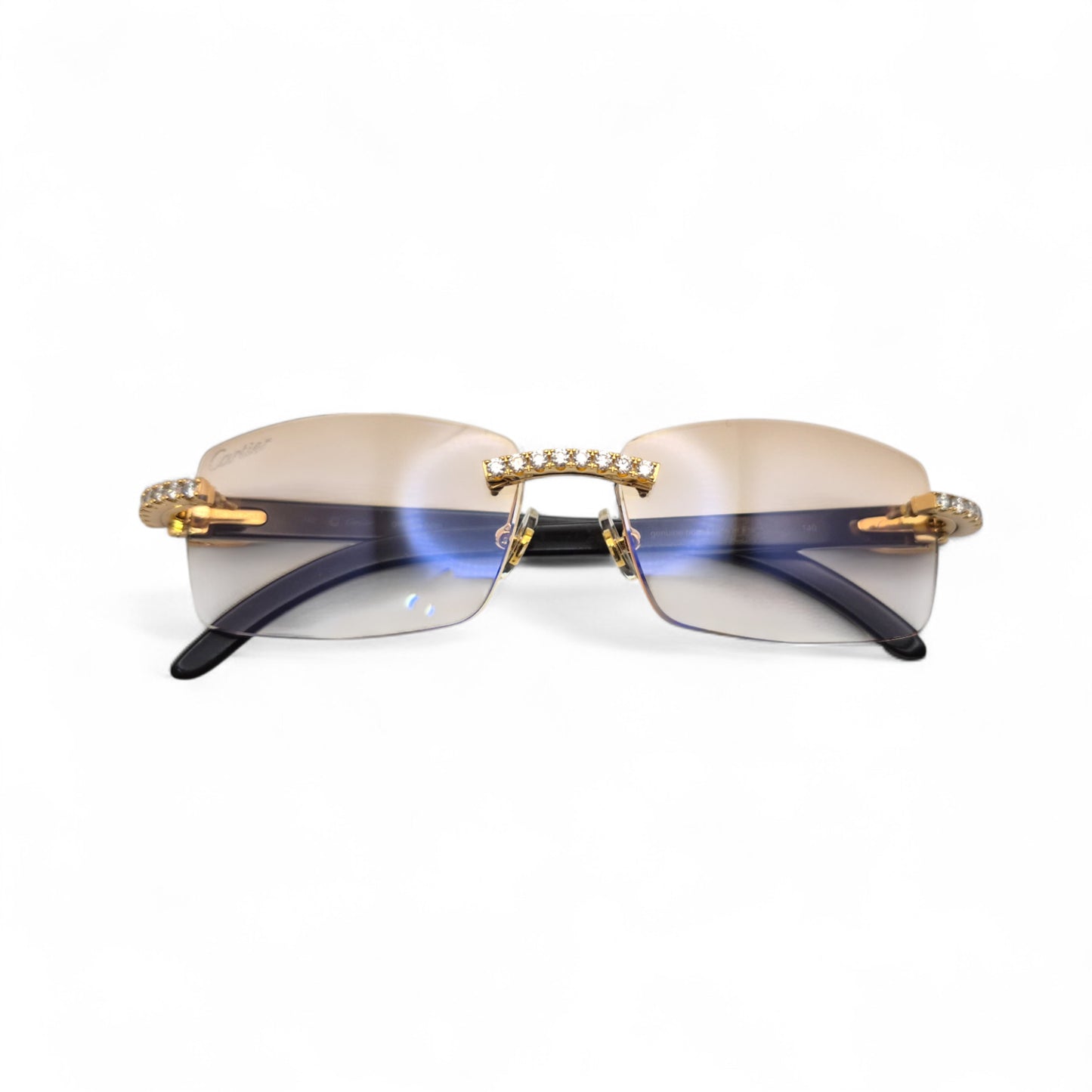CT0046S C Decor Buffs (Iced - Moissanite) - Gold Genuine White Horn Sunglasses w/ Moissanite Diamonds Prong Set (2010s)