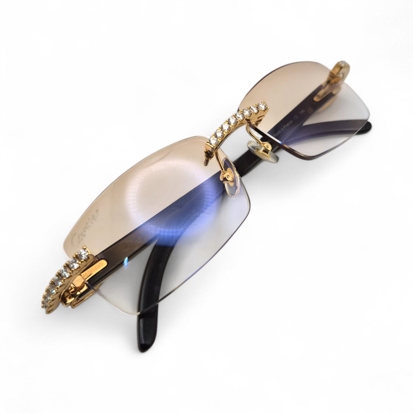 CT0046S C Decor Buffs (Iced - Moissanite) - Gold Genuine White Horn Sunglasses w/ Moissanite Diamonds Prong Set (2010s)
