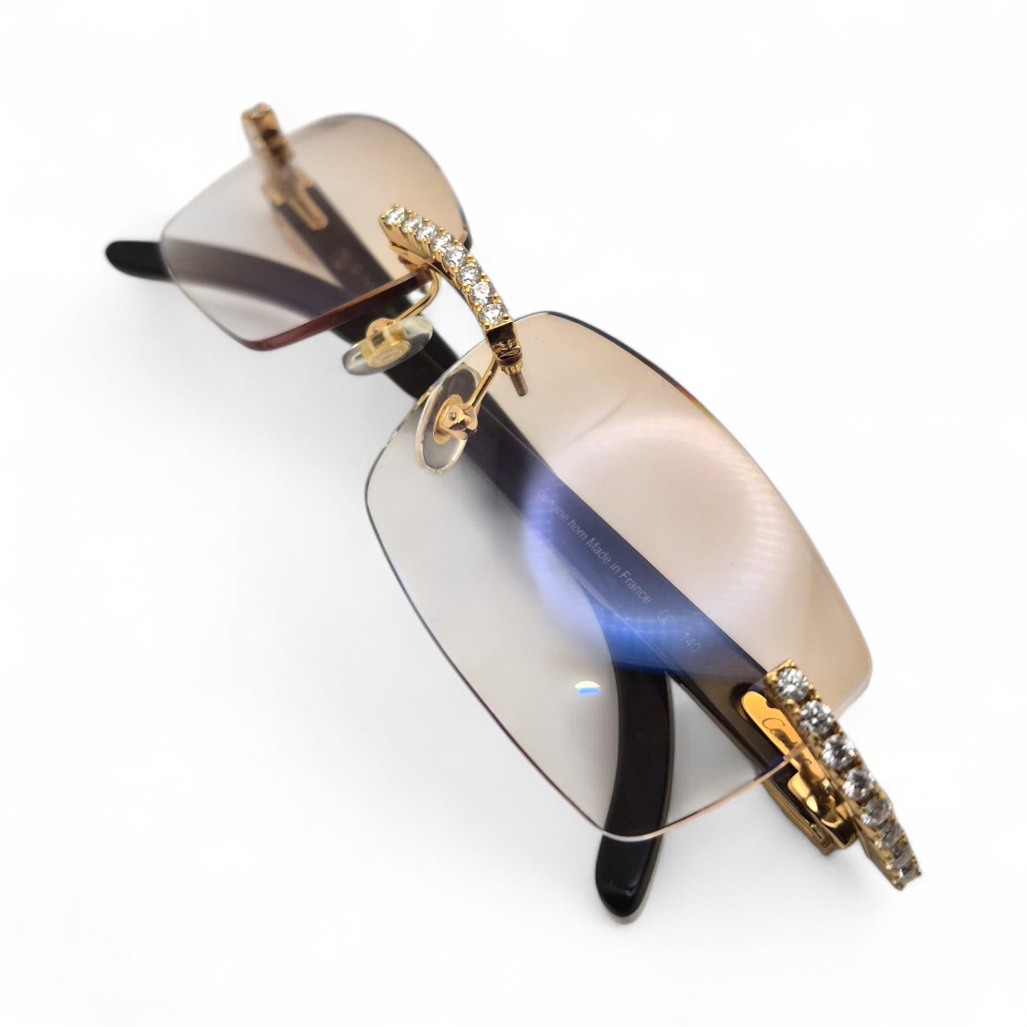 CT0046S C Decor Buffs (Iced - Moissanite) - Gold Genuine White Horn Sunglasses w/ Moissanite Diamonds Prong Set (2010s)