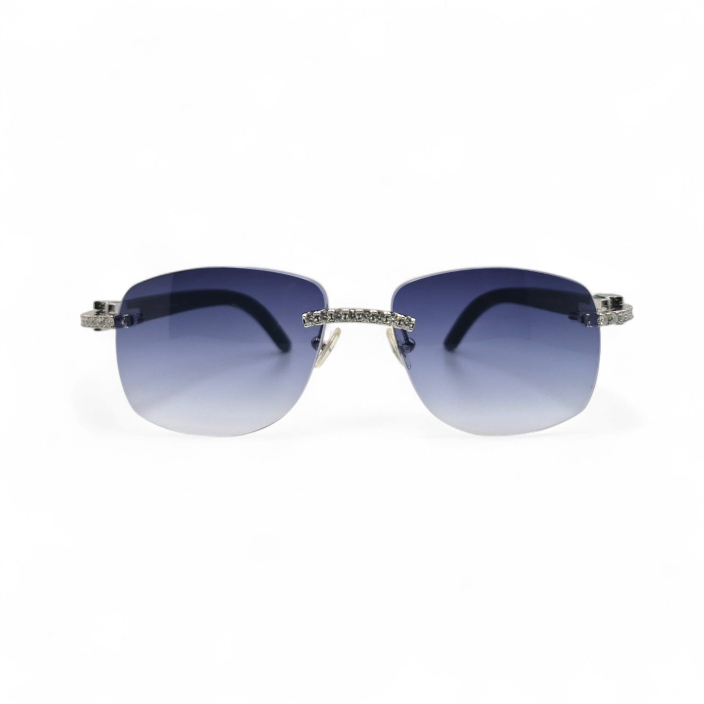 C Decor Woods (Iced - Moissanite) - Silver Blue Woods Sunglasses w/ Moissanite Diamonds Double Row Set (2020s)