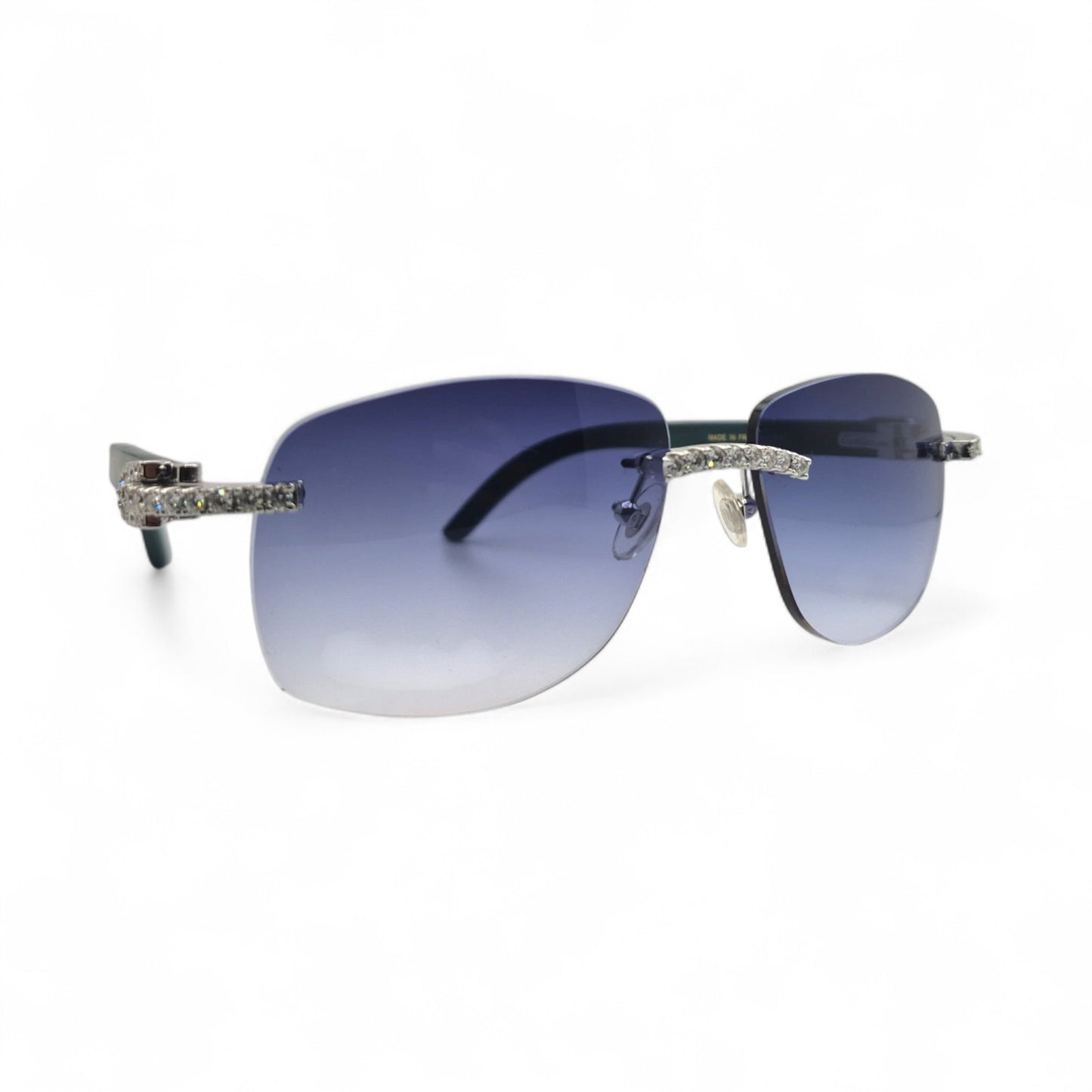 C Decor Woods (Iced - Moissanite) - Silver Blue Woods Sunglasses w/ Moissanite Diamonds Double Row Set (2020s)