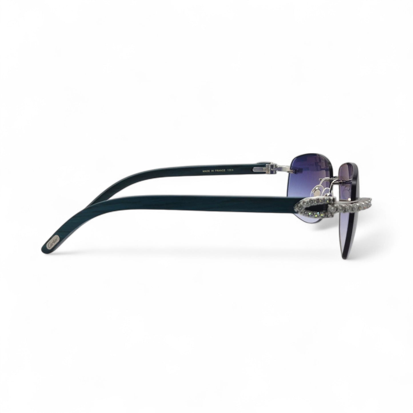 C Decor Woods (Iced - Moissanite) - Silver Blue Woods Sunglasses w/ Moissanite Diamonds Double Row Set (2020s)