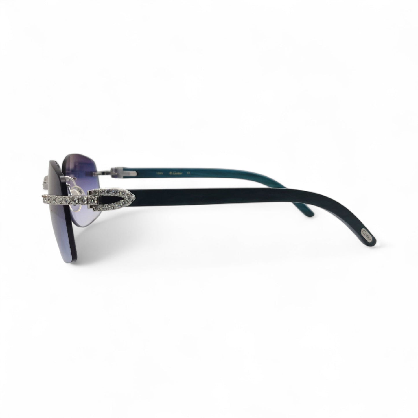 C Decor Woods (Iced - Moissanite) - Silver Blue Woods Sunglasses w/ Moissanite Diamonds Double Row Set (2020s)