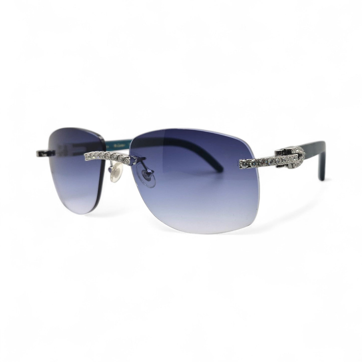 C Decor Woods (Iced - Moissanite) - Silver Blue Woods Sunglasses w/ Moissanite Diamonds Double Row Set (2020s)