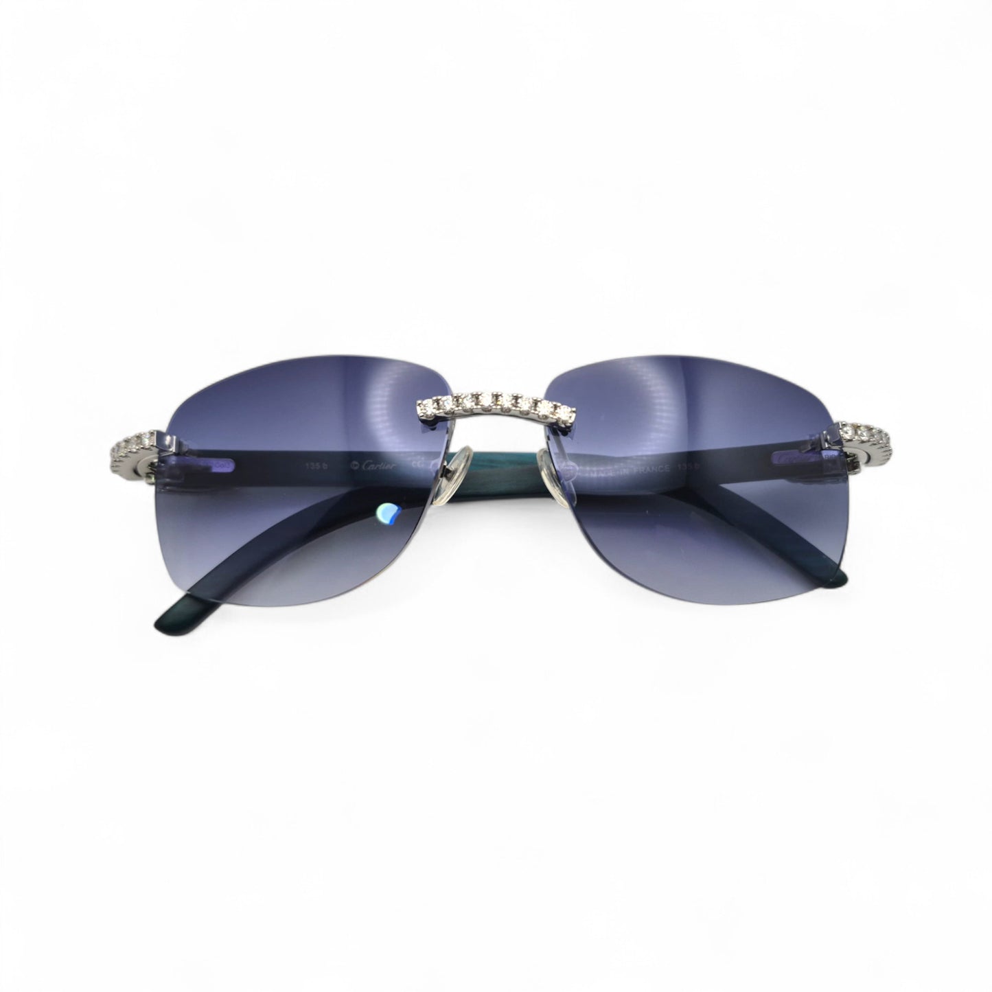 C Decor Woods (Iced - Moissanite) - Silver Blue Woods Sunglasses w/ Moissanite Diamonds Double Row Set (2020s)