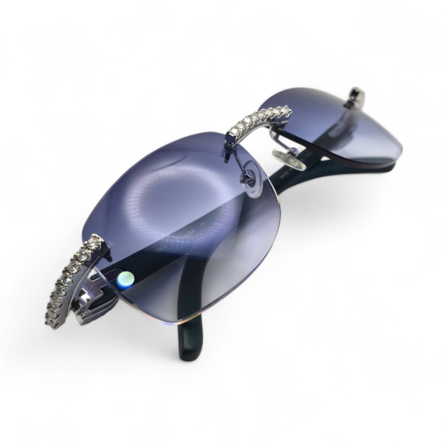 C Decor Woods (Iced - Moissanite) - Silver Blue Woods Sunglasses w/ Moissanite Diamonds Double Row Set (2020s)