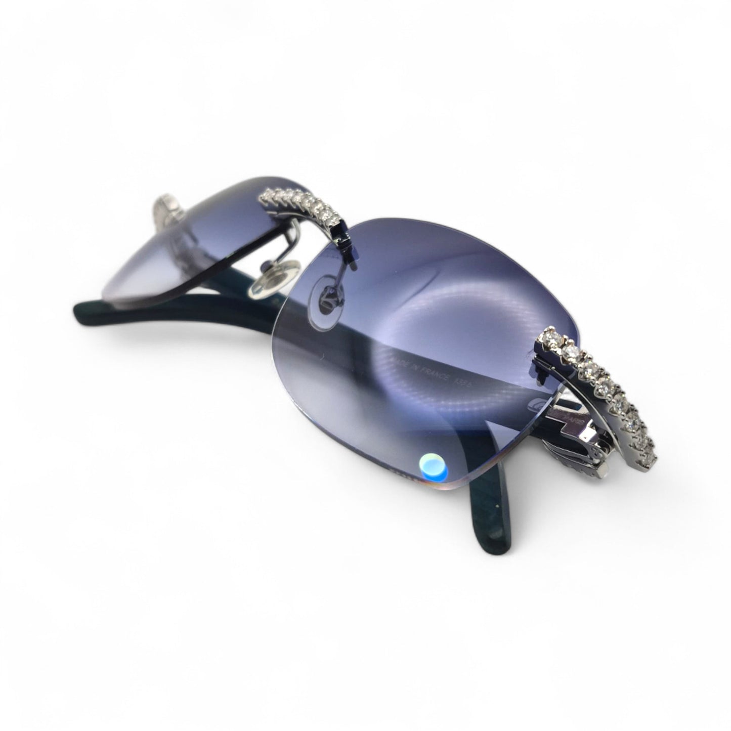 C Decor Woods (Iced - Moissanite) - Silver Blue Woods Sunglasses w/ Moissanite Diamonds Double Row Set (2020s)