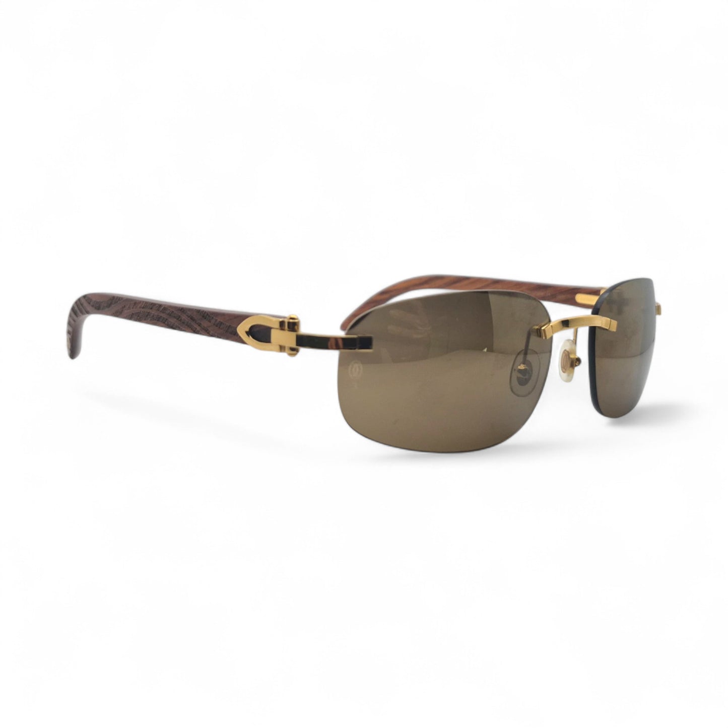 CT0046S Authentic Cartier C Decor - 56-18 White Horns & Bubinga Woods Sunglasses w/ Dark Brown Lenses (2010s)