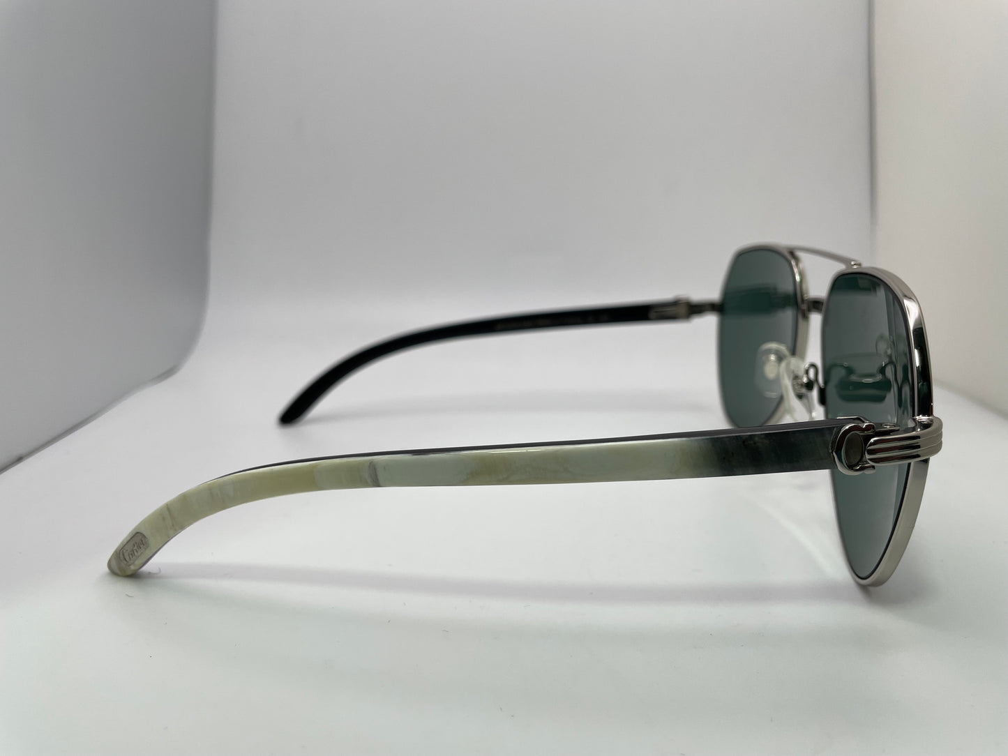 (2023) Santos Aviators - Silver Buffs w/ Dark Green Faded Lenses