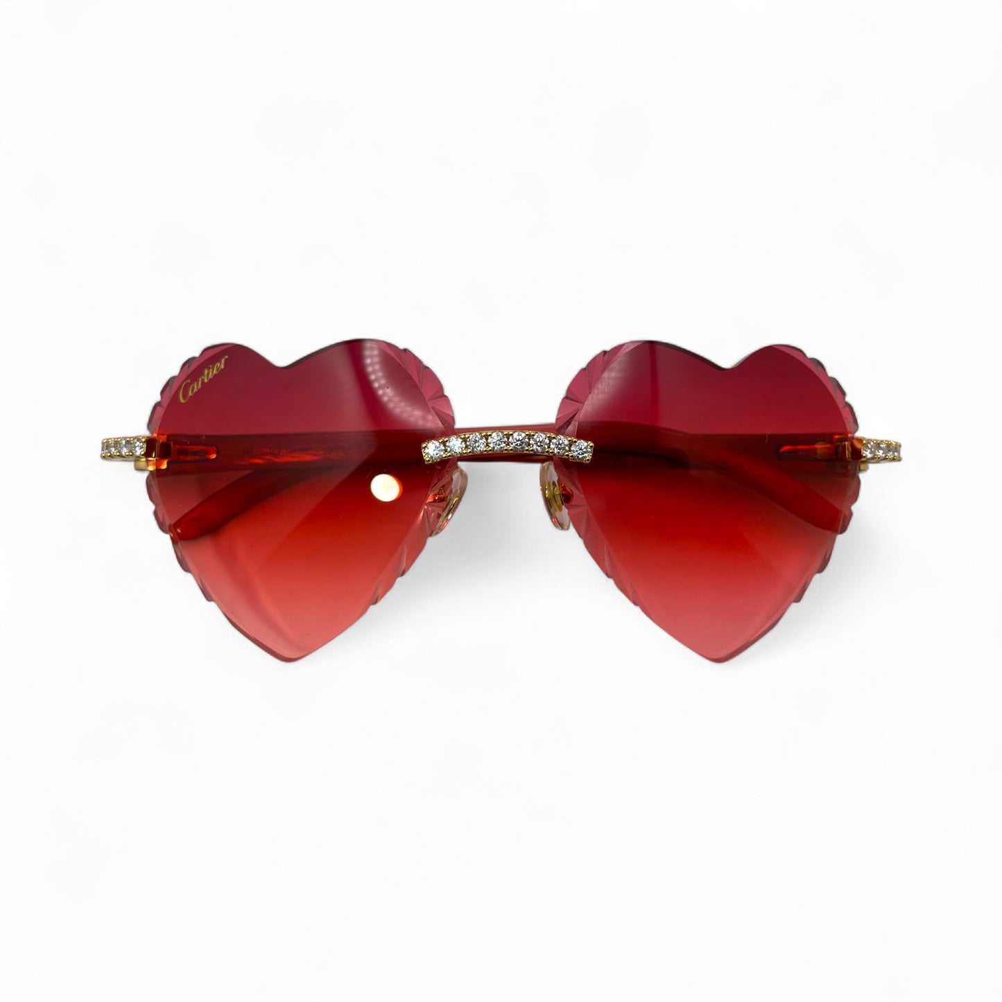 C Decor Woods (Iced w/ Diamond Cut) - Gold Red Woods Sunglasses w/ Raspberry Red Heart Lenses - Diamonds Prong Set (2020s)
