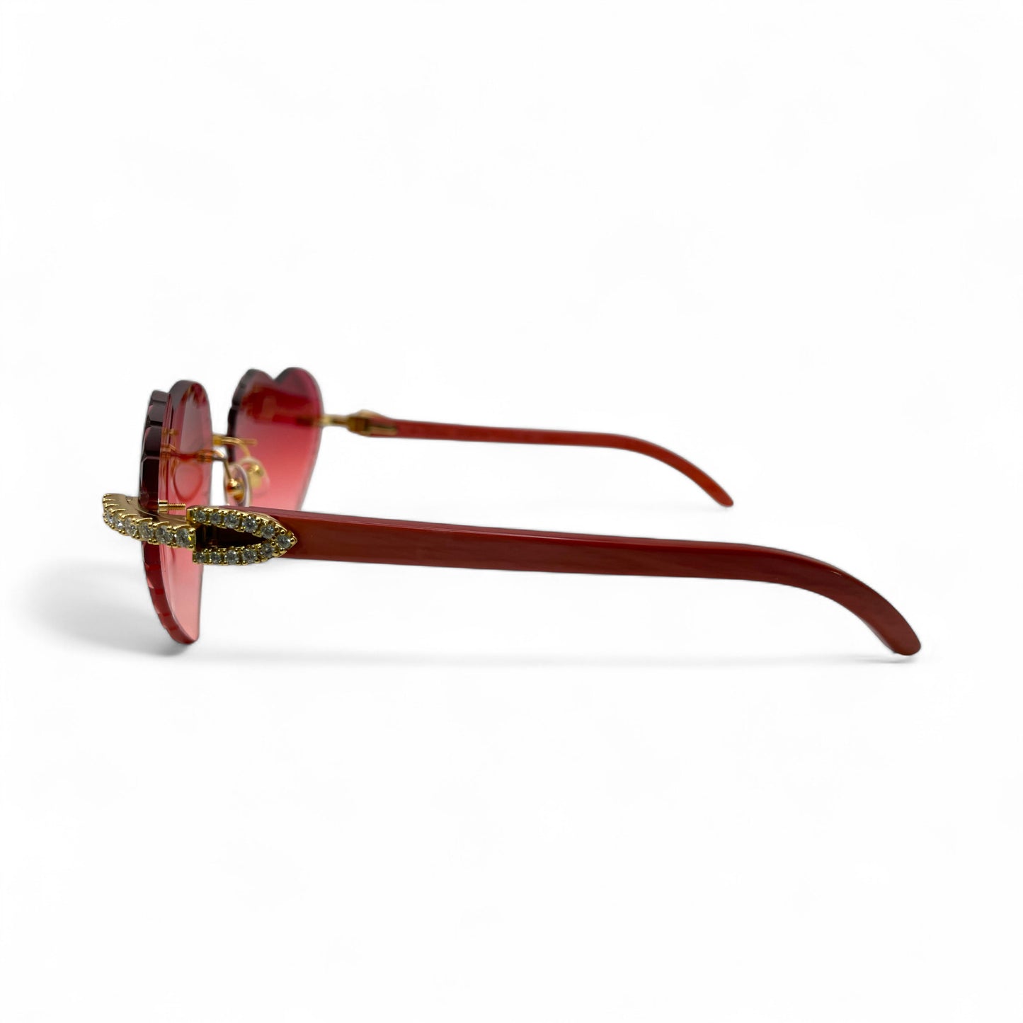 C Decor Woods (Iced w/ Diamond Cut) - Gold Red Woods Sunglasses w/ Raspberry Red Heart Lenses - Diamonds Prong Set (2020s)