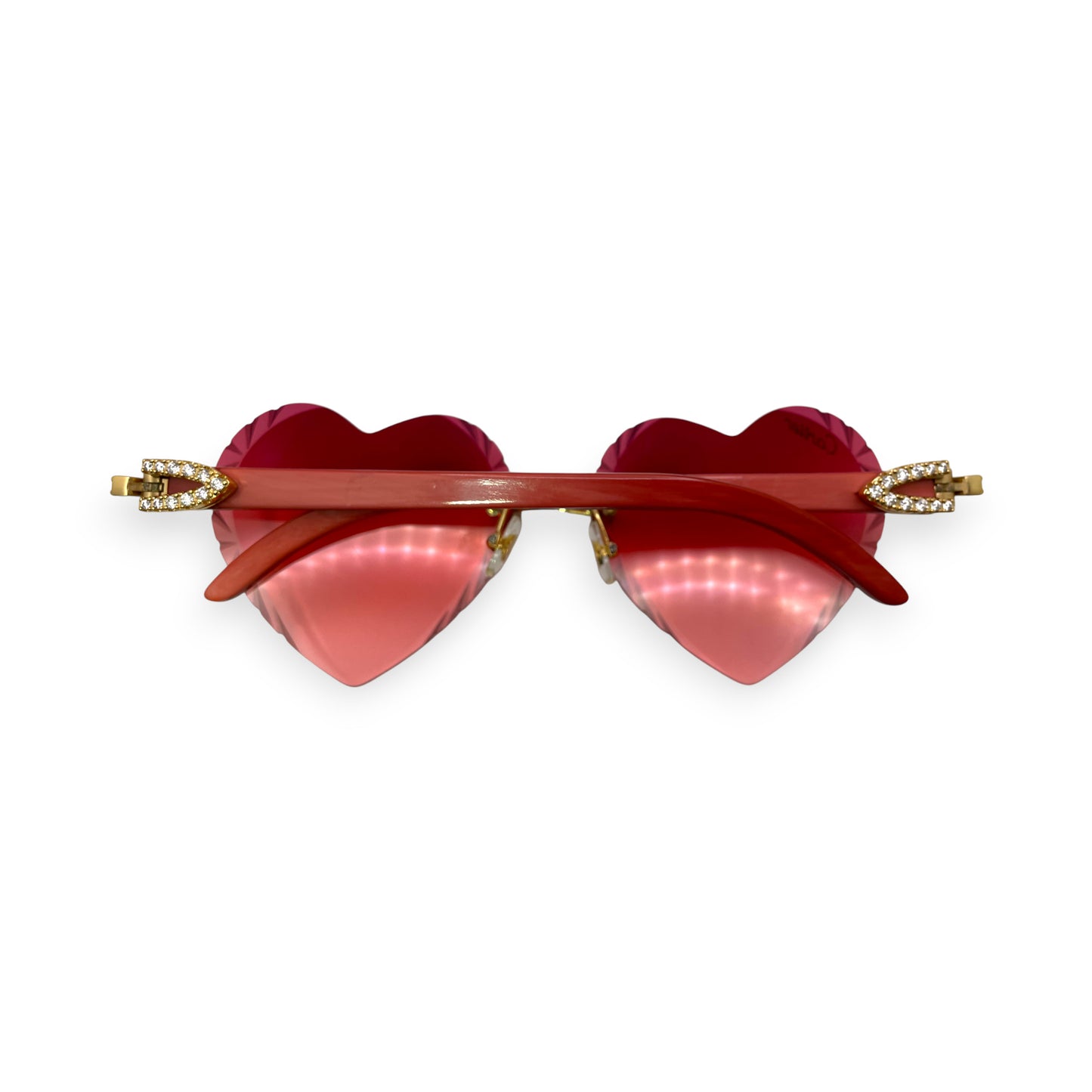 C Decor Woods (Iced w/ Diamond Cut) - Gold Red Woods Sunglasses w/ Raspberry Red Heart Lenses - Diamonds Prong Set (2020s)