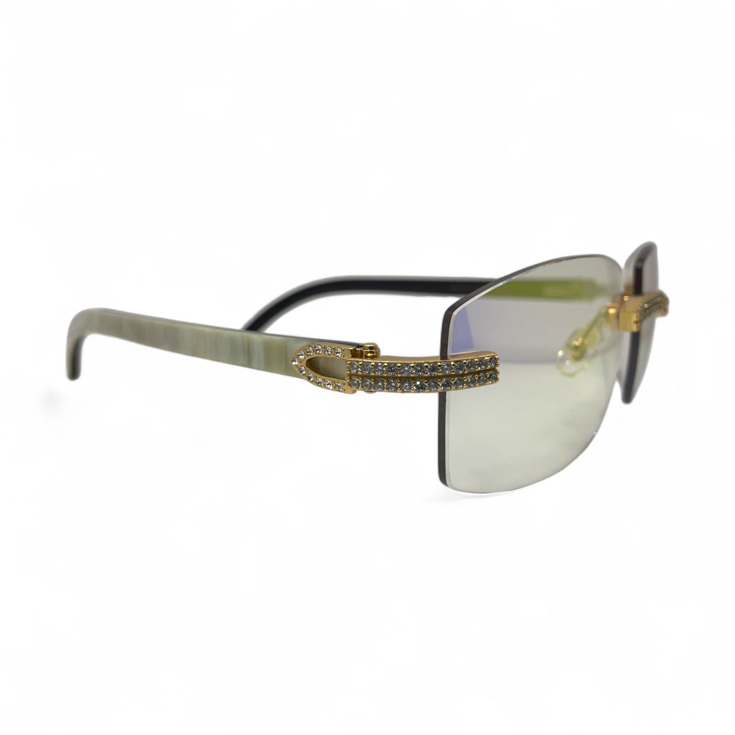 C Decor Buffs (Iced - CZ) - Gold White Genuine Horn Sunglasses - Diamonds Sets (2010s)