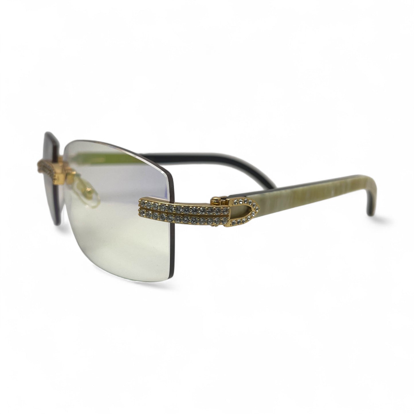 C Decor Buffs (Iced - CZ) - Gold White Genuine Horn Sunglasses - Diamonds Sets (2010s)
