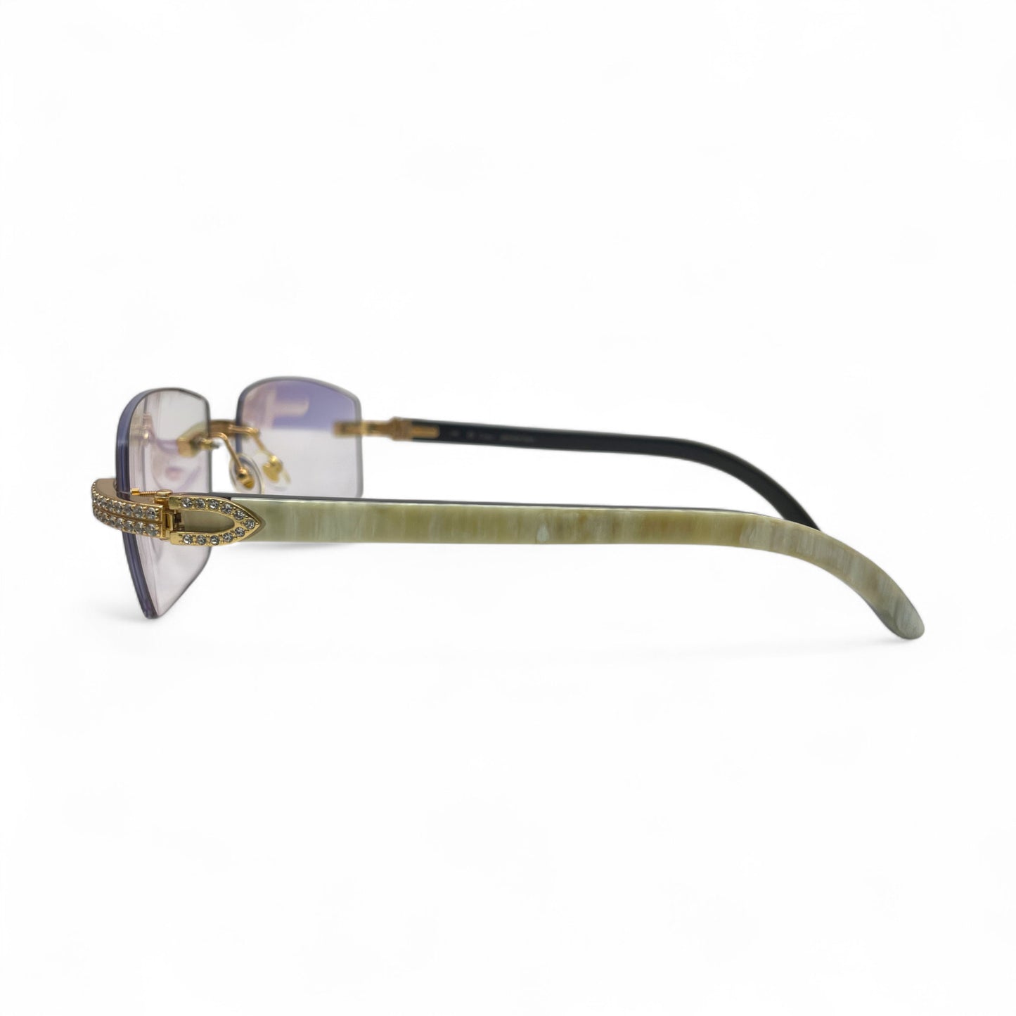 C Decor Buffs (Iced - CZ) - Gold White Genuine Horn Sunglasses - Diamonds Sets (2010s)