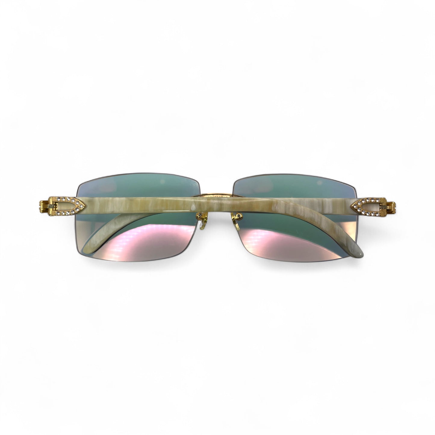 C Decor Buffs (Iced - CZ) - Gold White Genuine Horn Sunglasses - Diamonds Sets (2010s)