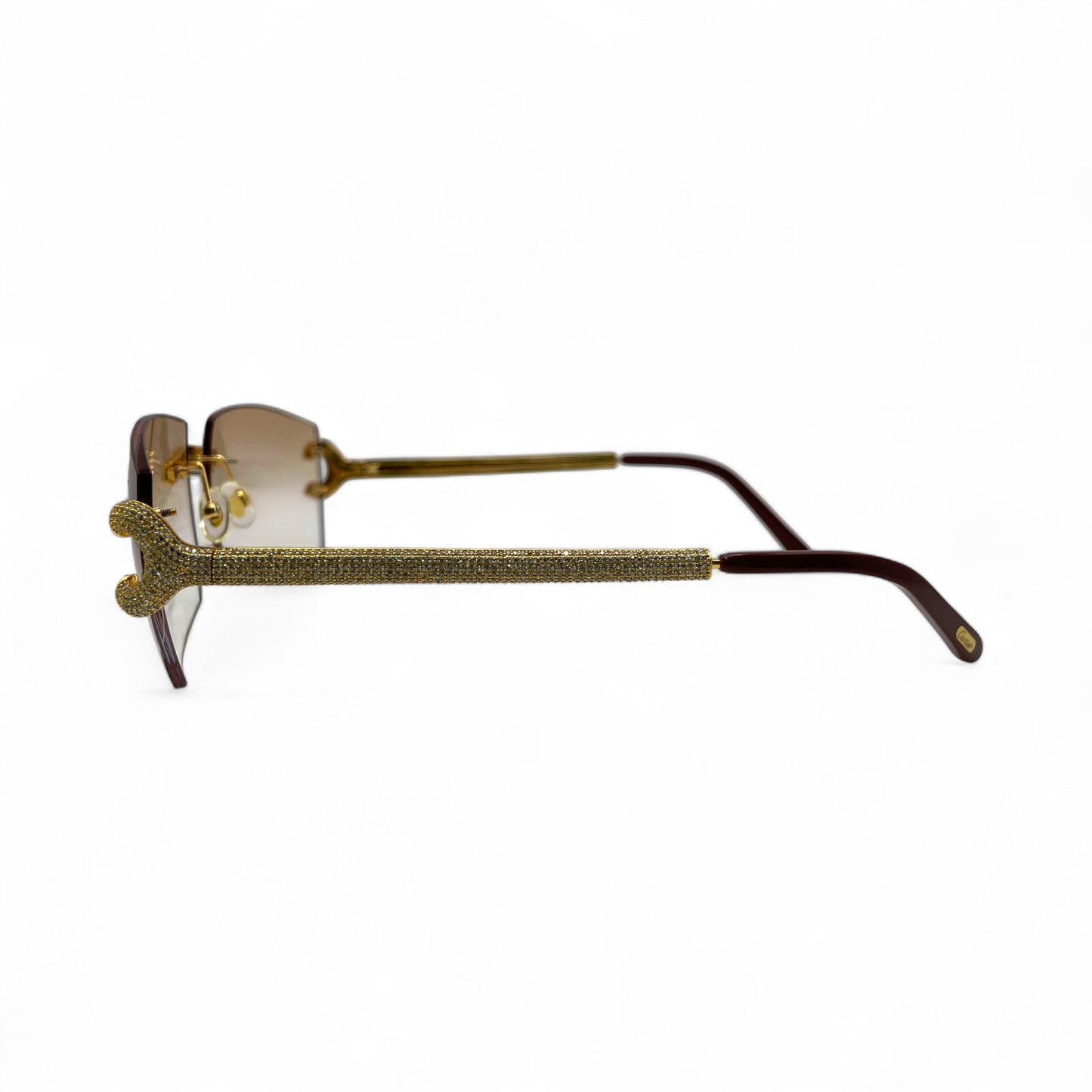 Big C Decor (Iced) - Gold Wires Sunglasses w/ Light Hennessy Brown Bugati Lenses - 5pc Diamonds Micropave Set (2010s)