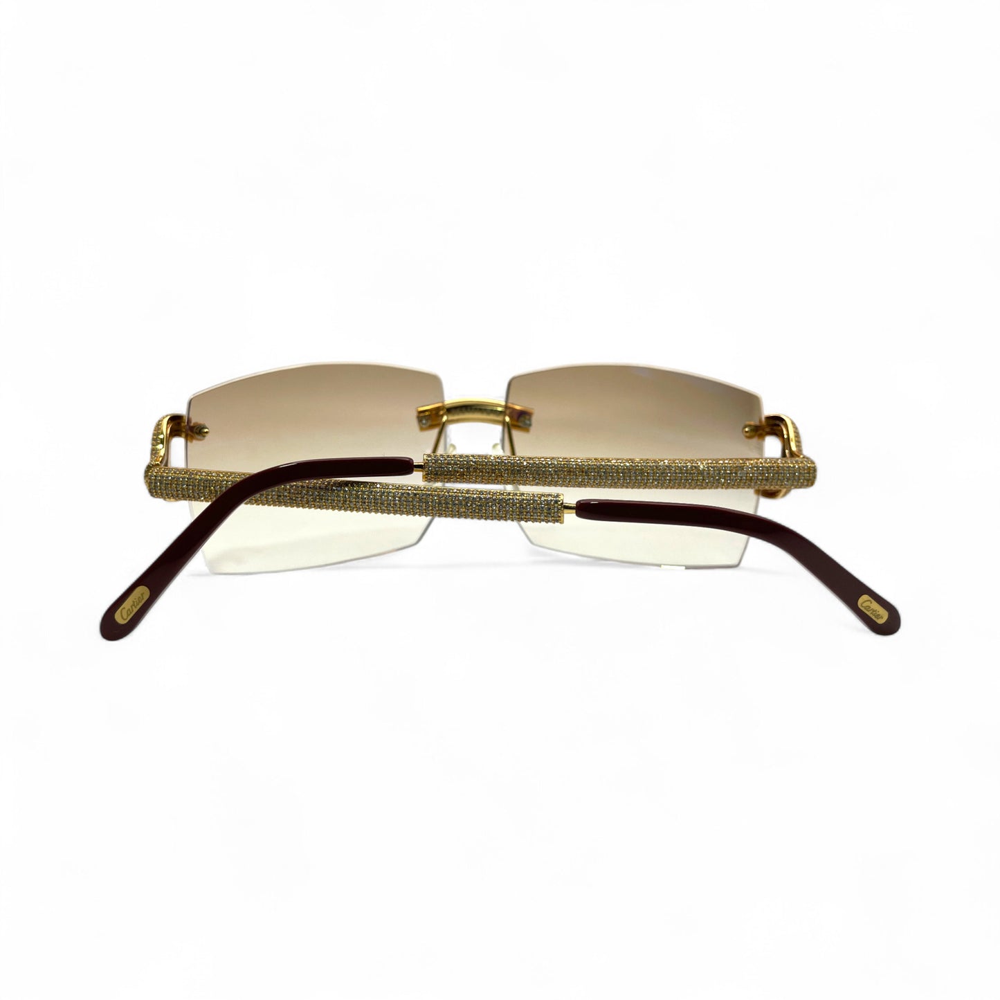 Big C Decor (Iced) - Gold Wires Sunglasses w/ Light Hennessy Brown Bugati Lenses - 5pc Diamonds Micropave Set (2010s)