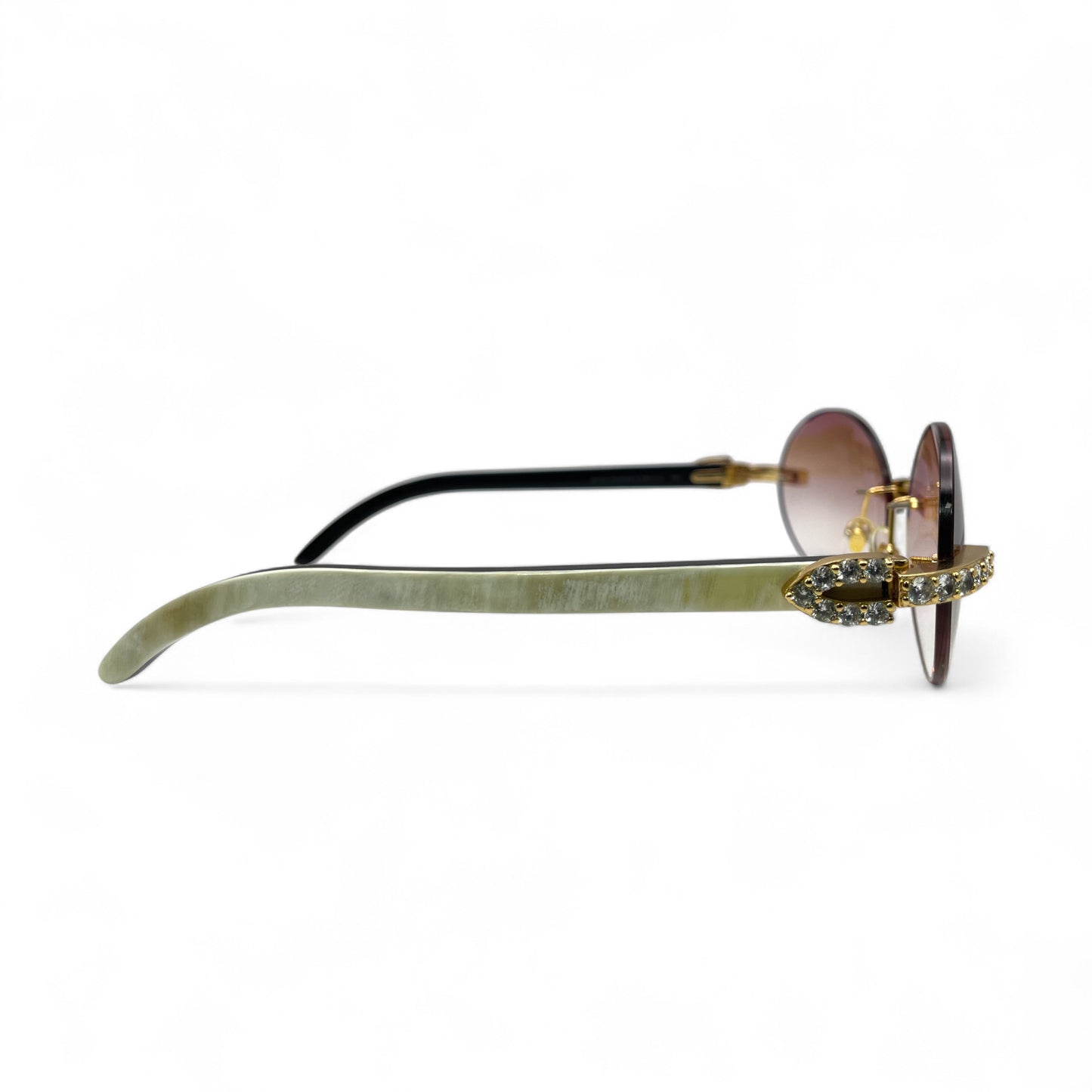 C Decor Buffs (Iced - CZ) - Gold White Genuine Horn Sunglasses - Diamonds Sets (2010s)