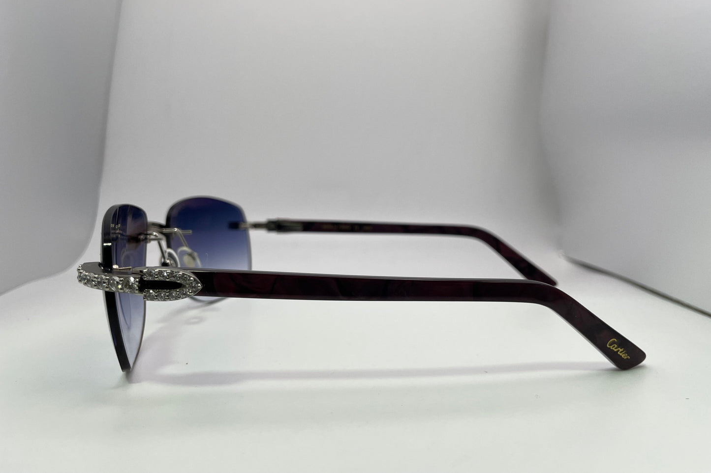 C Decor - Silver Brown Buffs w/ Dark Blue Faded Lenses - Diamonds Bead Set