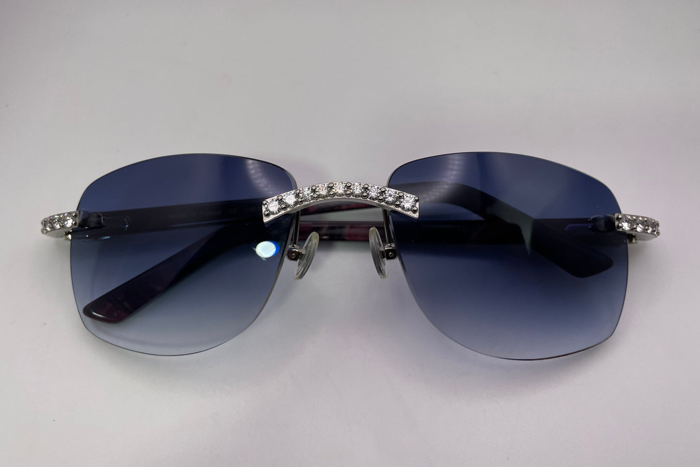 C Decor - Silver Brown Buffs w/ Dark Blue Faded Lenses - Diamonds Bead Set