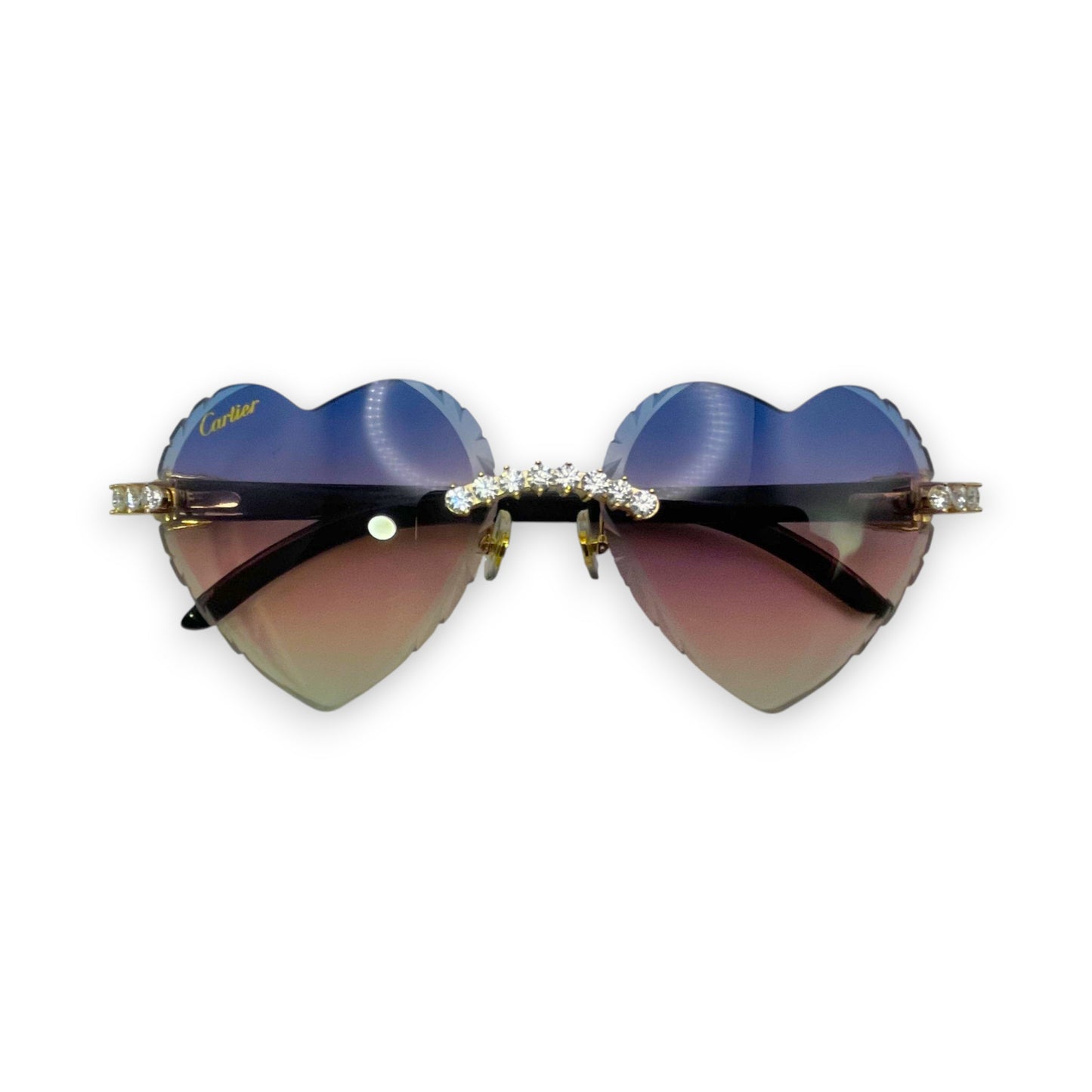 C Decor Buffs (Iced w/ Diamond Cut) - White Genuine Horn Sunglasses w/ Blue & Pink Gradient Heart Lenses (2020s)