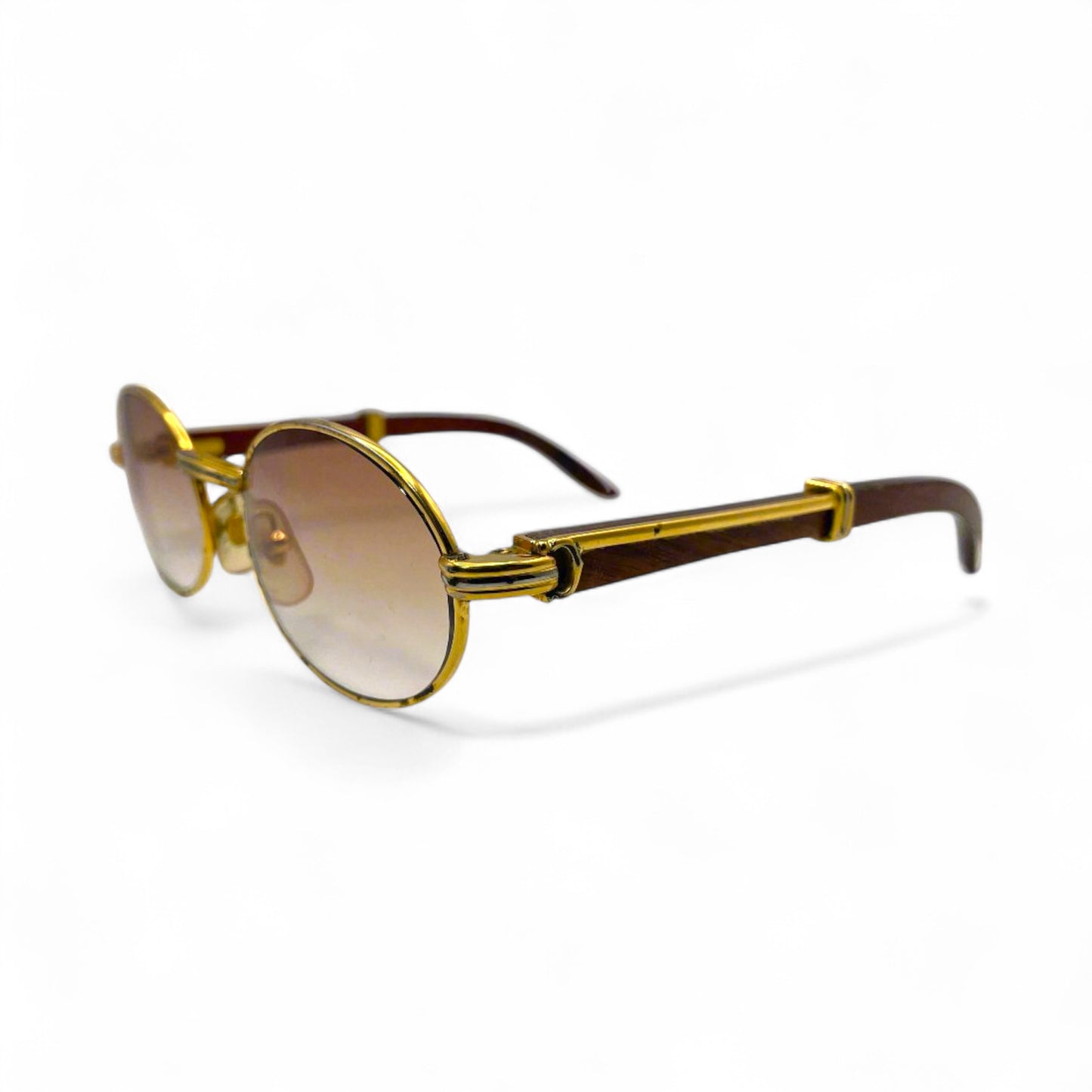 Authentic Cartier Giverny - 53-22 Vintage Gold Woods Sunglasses w/ Hennessy Brown Faded Lenses (90s)