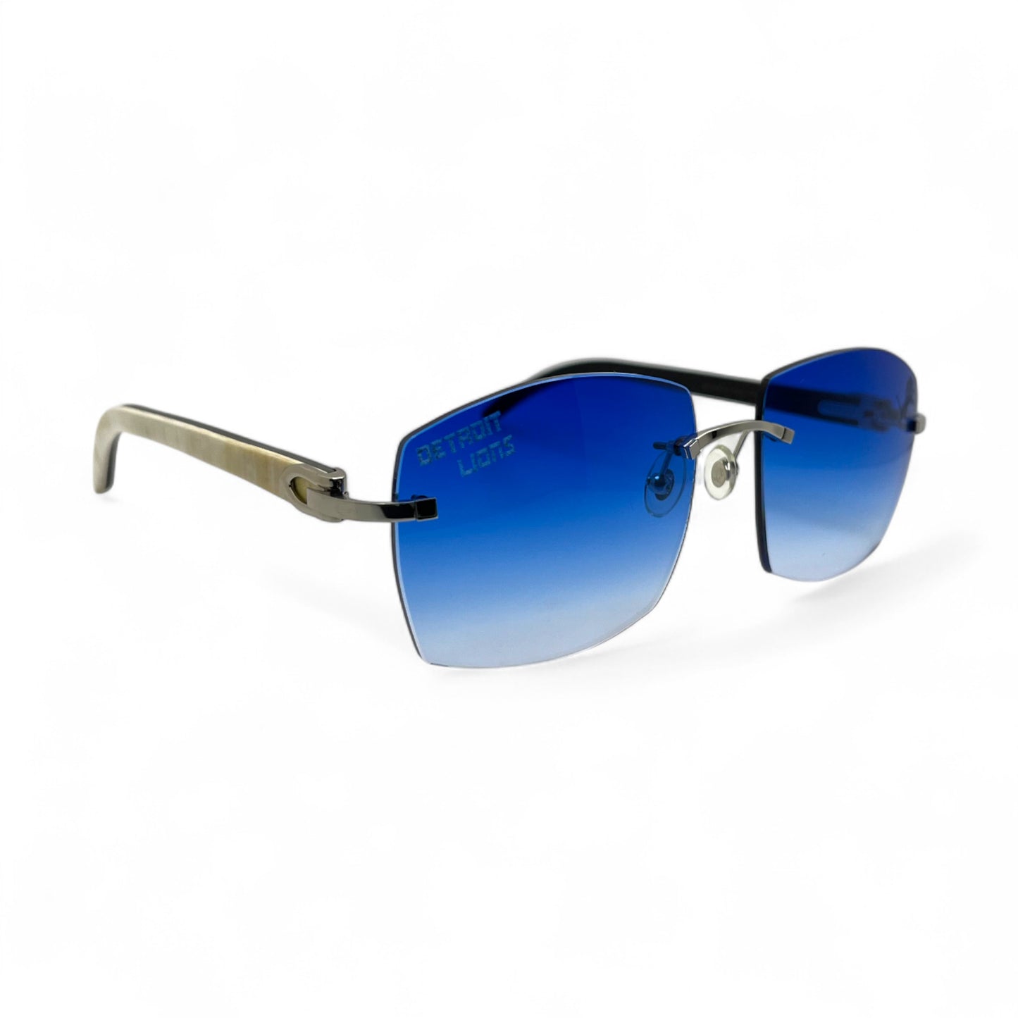 C Decor "Detroit Lions" - Silver Marbles/Buffs Sunglasses w/ Custom Cobalt Blue Lenses (2025)