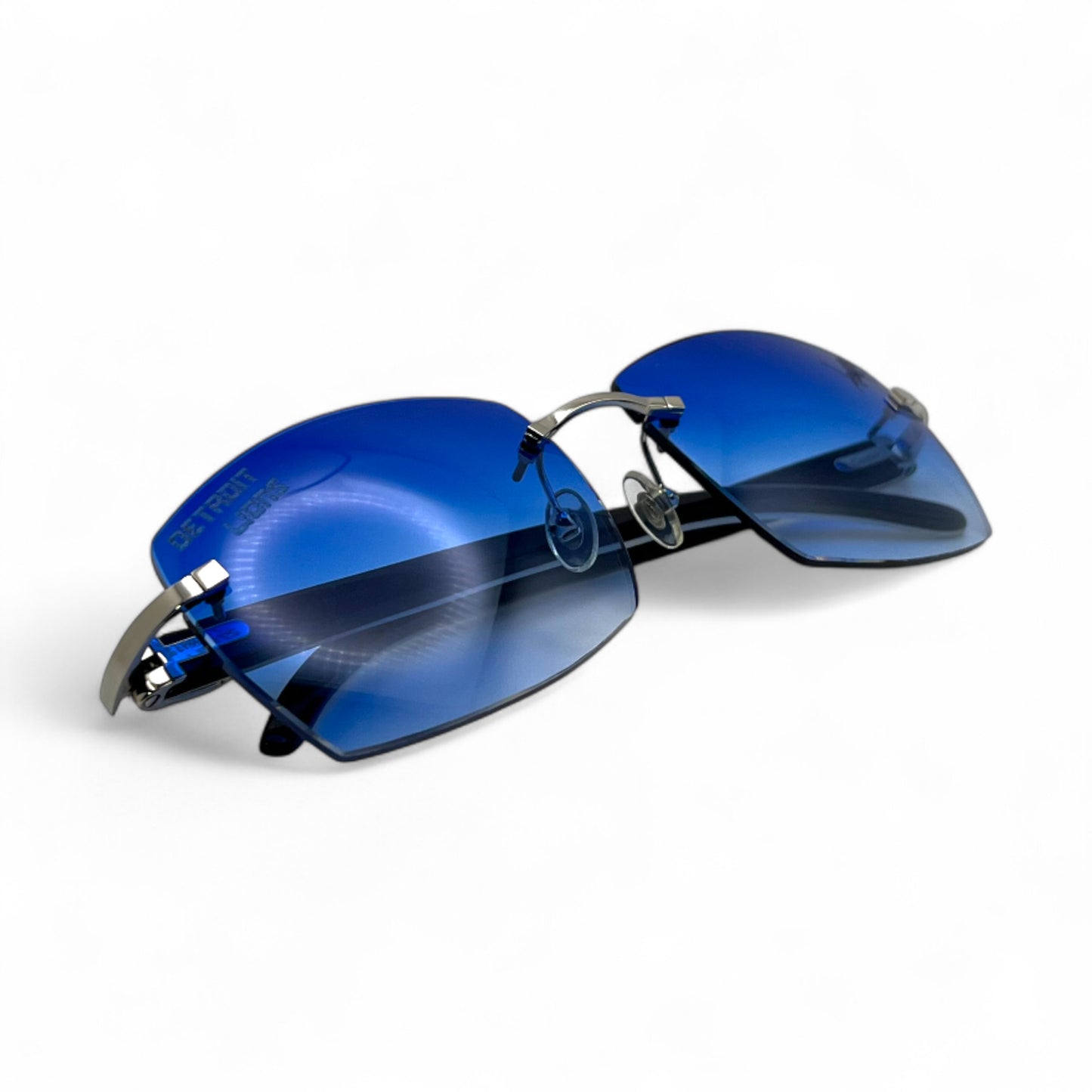 C Decor "Detroit Lions" - Silver Marbles/Buffs Sunglasses w/ Custom Cobalt Blue Lenses (2025)