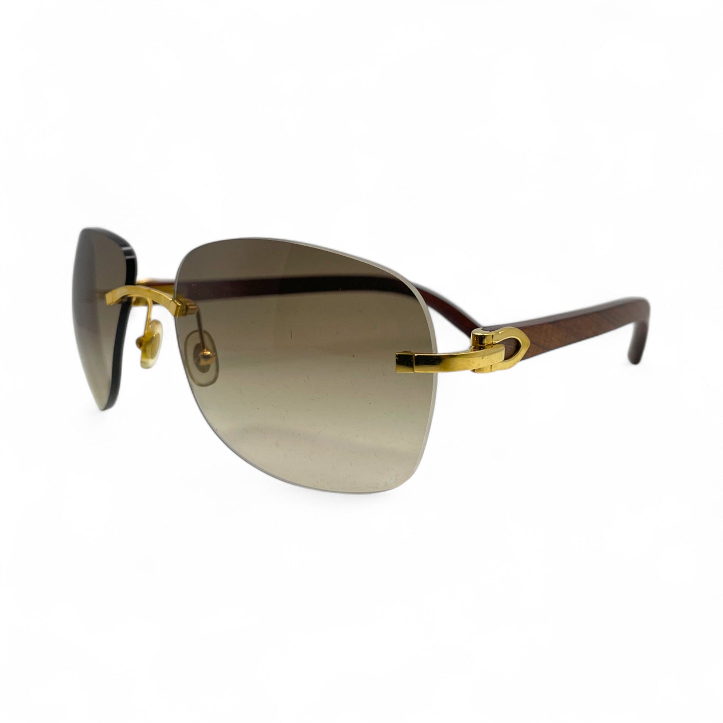 CT0014RS Authentic Cartier C Decor - Gold Bubinga Woods Sunglasses w/ Brown Lenses (2010s)