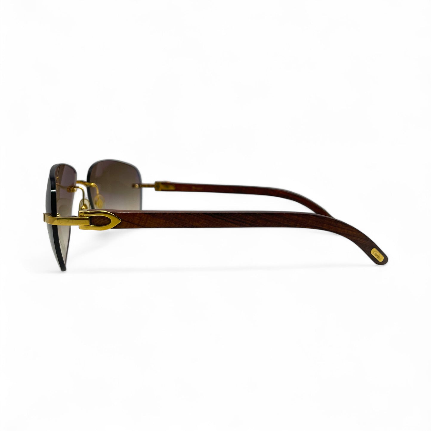 CT0014RS Authentic Cartier C Decor - Gold Bubinga Woods Sunglasses w/ Brown Lenses (2010s)