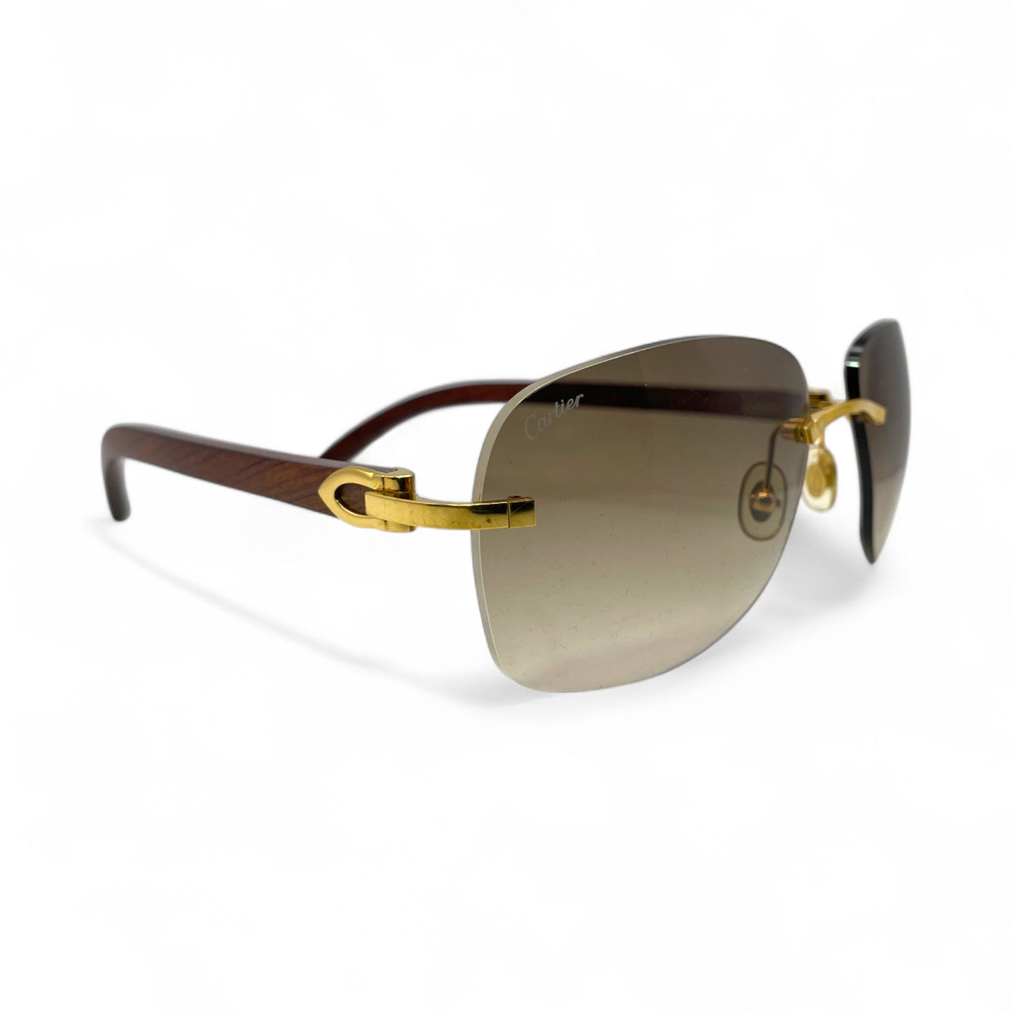 CT0014RS Authentic Cartier C Decor - Gold Bubinga Woods Sunglasses w/ Brown Lenses (2010s)