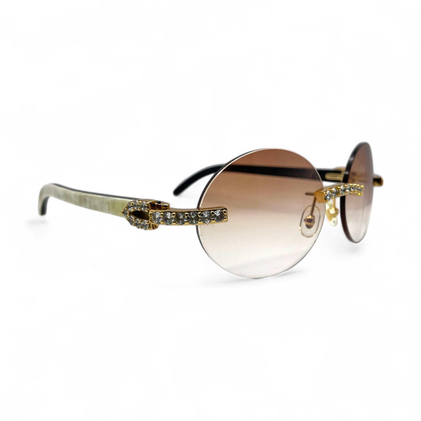 C Decor Buffs (Iced - CZ) - Gold White Genuine Horn Sunglasses - Diamonds Sets (2010s)
