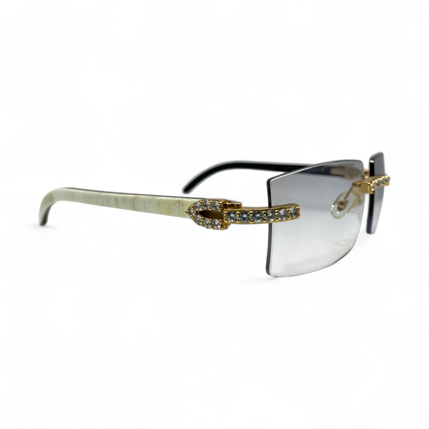 C Decor Buffs (Iced - CZ) - Gold White Genuine Horn Sunglasses - Diamonds Sets (2010s)