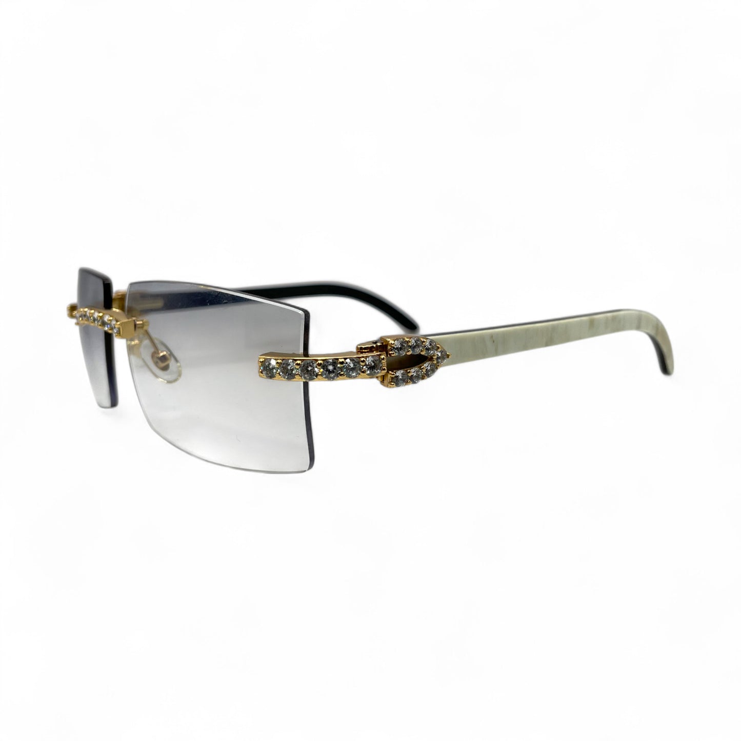 C Decor Buffs (Iced - CZ) - Gold White Genuine Horn Sunglasses - Diamonds Sets (2010s)