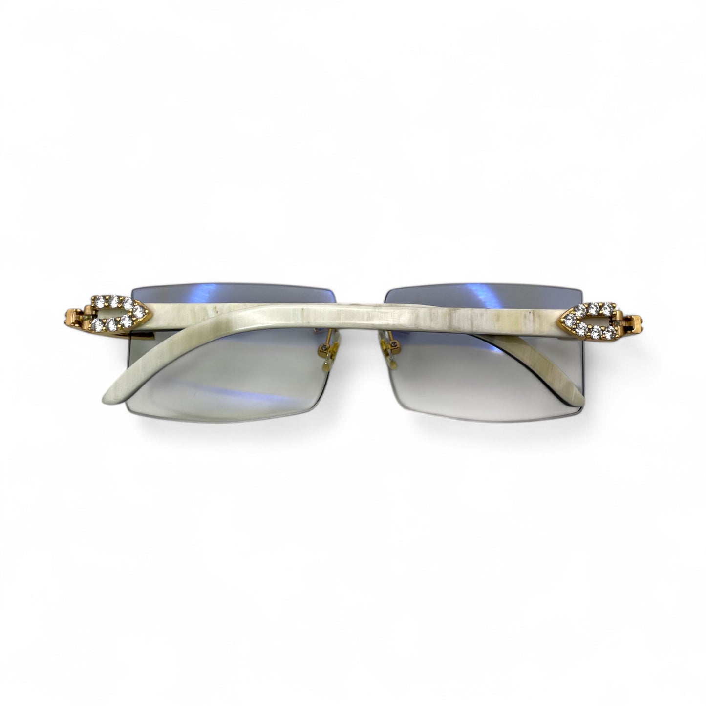 C Decor Buffs (Iced - CZ) - Gold White Genuine Horn Sunglasses - Diamonds Sets (2010s)