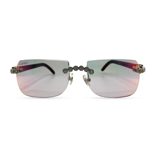 C Decor Buffs (Iced - CZ) - Silver Fusion Gray Genuine Horns Sunglasses w/ Iridescent Transition Lenses - Diamonds Flower Set (2010s)