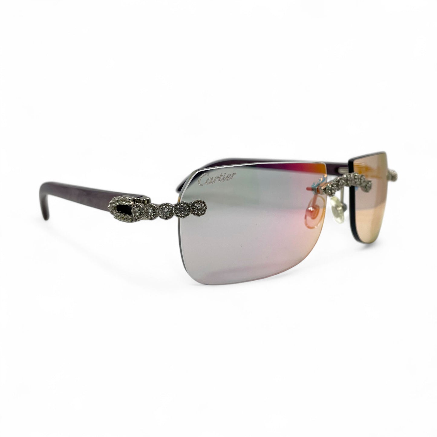 C Decor Buffs (Iced - CZ) - Silver Fusion Gray Genuine Horns Sunglasses w/ Iridescent Transition Lenses - Diamonds Flower Set (2010s)