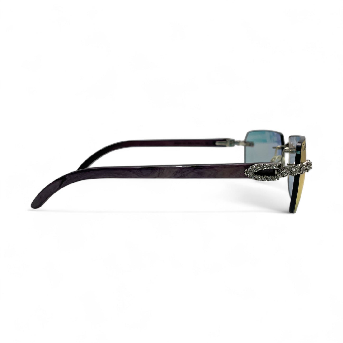 C Decor Buffs (Iced - CZ) - Silver Fusion Gray Genuine Horns Sunglasses w/ Iridescent Transition Lenses - Diamonds Flower Set (2010s)