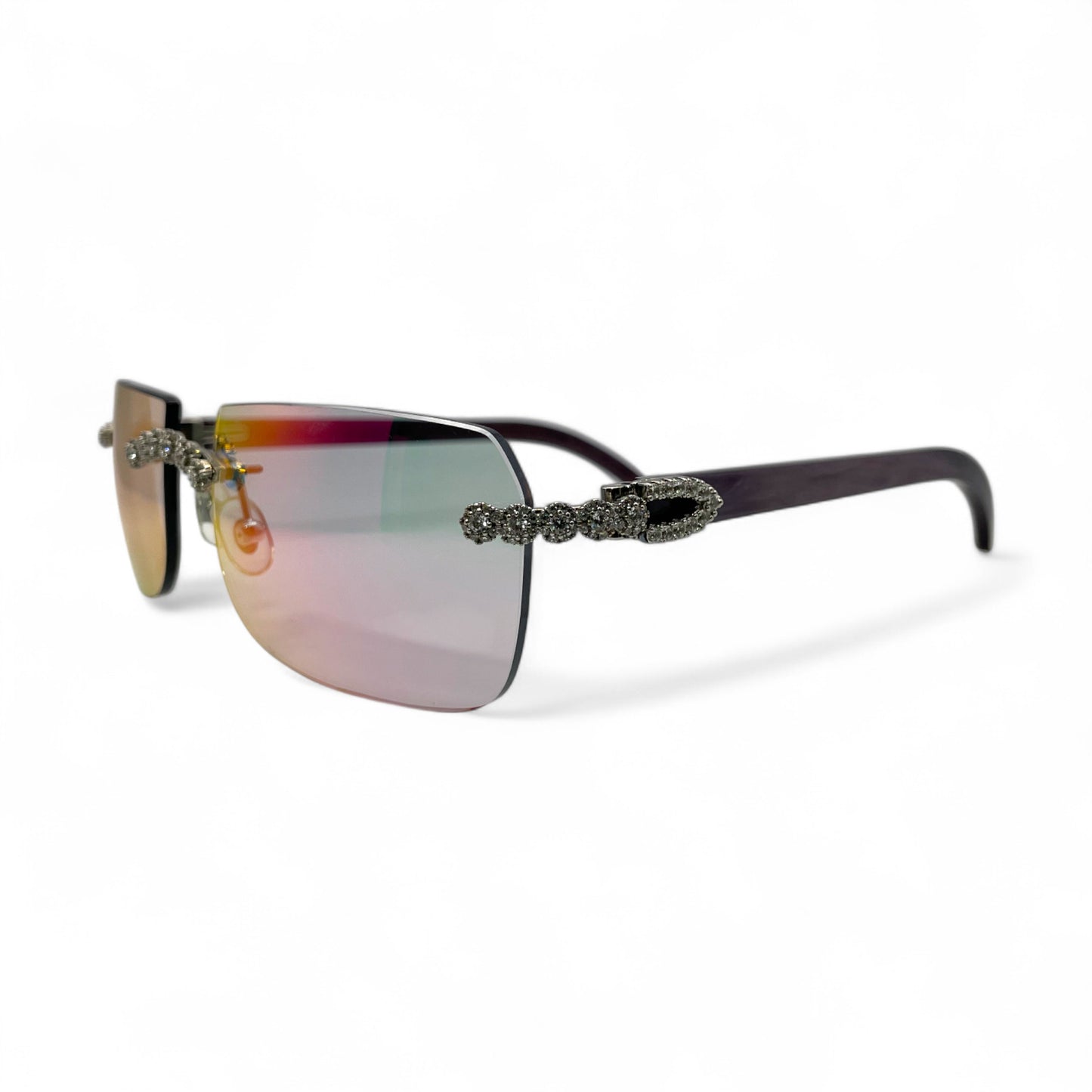 C Decor Buffs (Iced - CZ) - Silver Fusion Gray Genuine Horns Sunglasses w/ Iridescent Transition Lenses - Diamonds Flower Set (2010s)